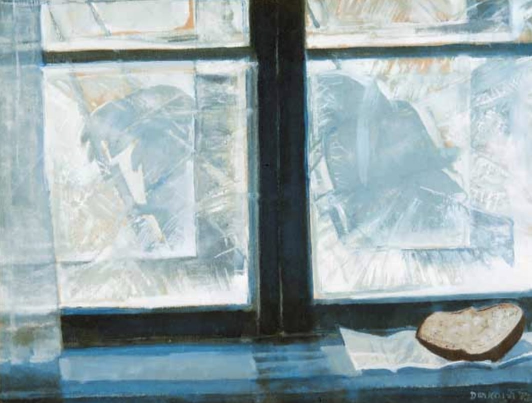 Téli ablak, 1930, tempera, ezüst porfesték, papír, 45x59,5 cm, Magyar Nemzeti Múzeum 